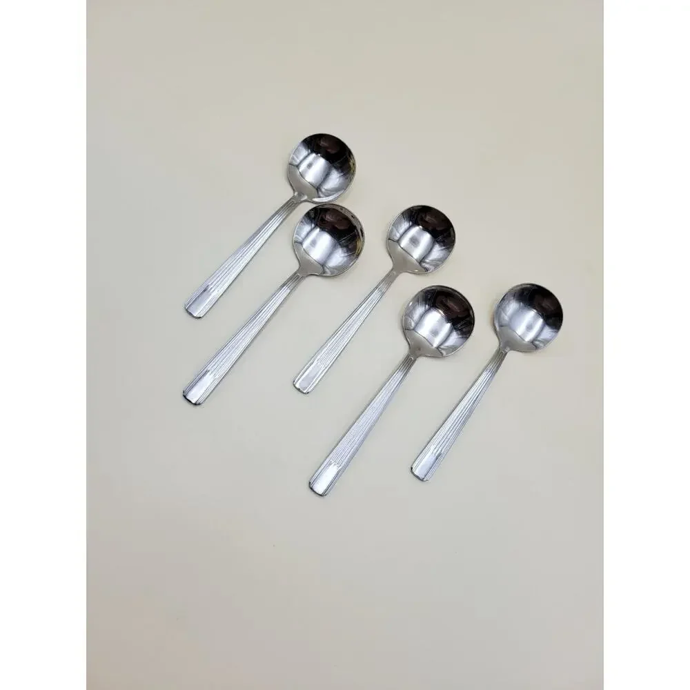 Cortland Estate Stainless Steel Round Bowl Soup Spoons Set of 5 Ribbed Handle
